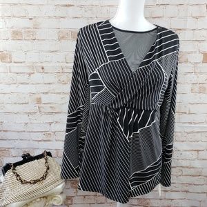 NWT Daisy Fuentes L Faux Wrap Blouse Top Long Slv